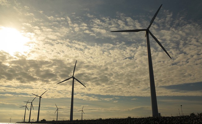 wind turbines power generator farm in sea